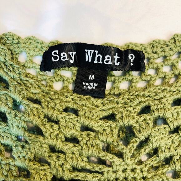 NWT Say What? Boho Goddess Green Crochet Sleeveless Top Adjustable Side Ties - Picture 10 of 16